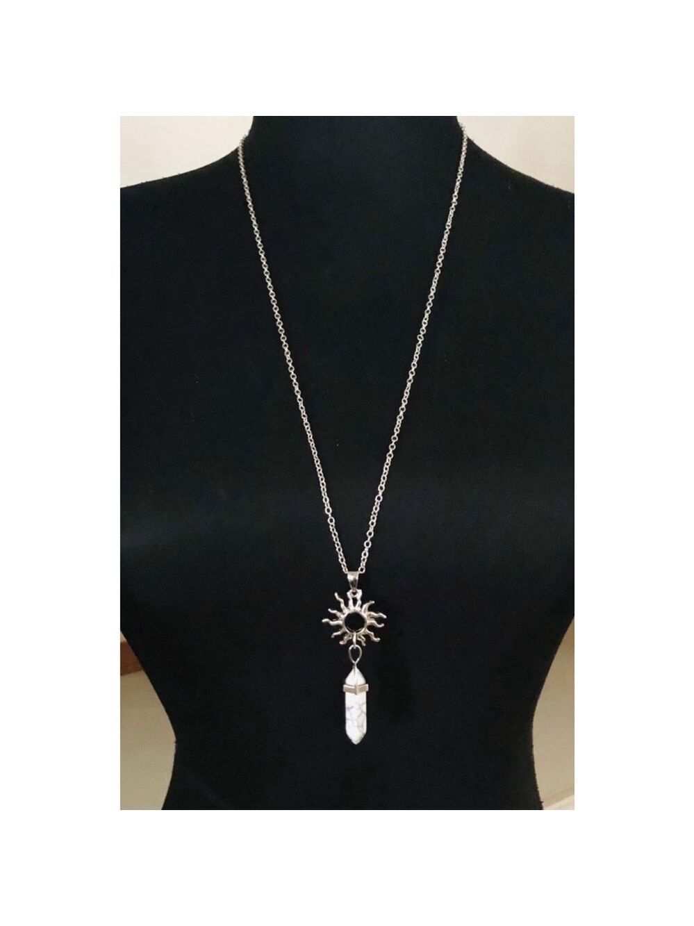 Howlite Sun Pendant Necklace Silver Metal Jewelry